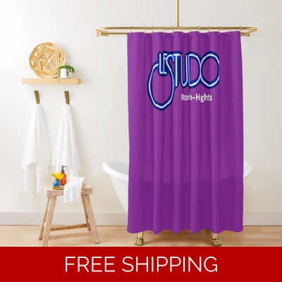 Le Studio Shower Curtain Light Purple White & Blue Logo MH Le Studio Shower Curtain Light Purple White & Blue Logo MH
